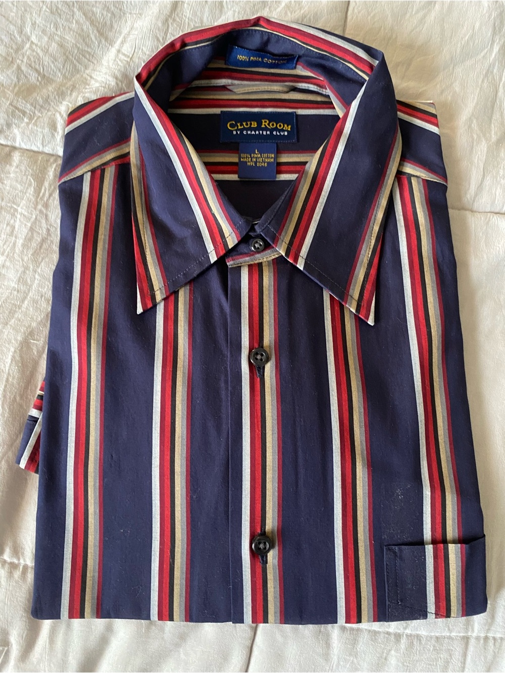 Club Room Navy, Red & Cream Vertical Stripe Dress Shirt